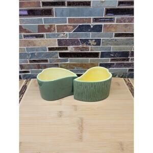 Vintage Red Wing Candle Holders, MCM Art Pottery, Green Leaf Shape, MCM